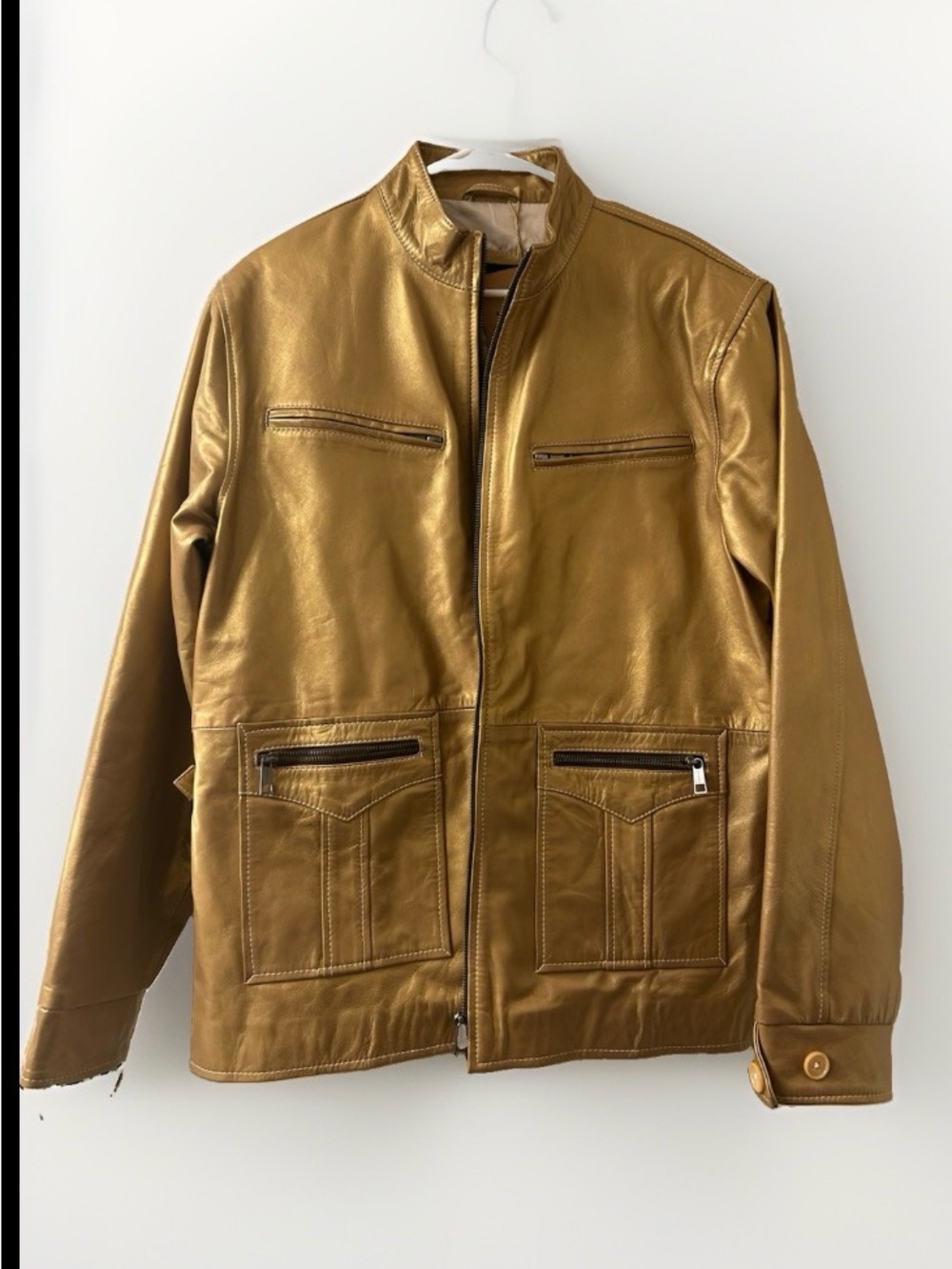 NWT Leather Cult Custom Hide Couture Gold Leather Biker Metro Jacket Unisex XL